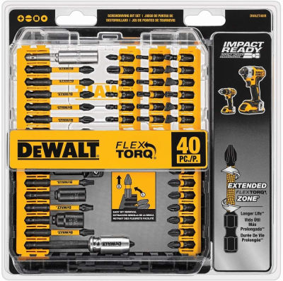 DEWALT Screwdriver Bit Set, Impact Ready, FlexTorq, 40-Piece (DWA2T40IR) 40-Piece Impact Ready Set Screwdriver Bit Set