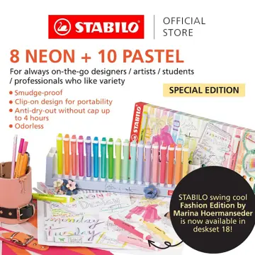 Highlighter STABILO Swing Cool Desk Set of 18 Neon / Pastel Colours  Highlighter Pens Gift Set Stationery Ideal for Revision, School 