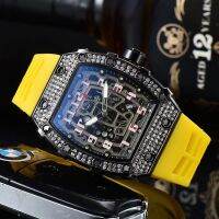 ZZOOI Personality Yellow Silicone Arabic Numbers Quartz Watch Tonneau Shape Black Diamond Unique Men Watch Fashion Luminous Wristwatch