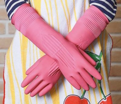 ถุงมือยาง (ชนิดยาว) Household cleaning gloves 1set 태화고무장갑