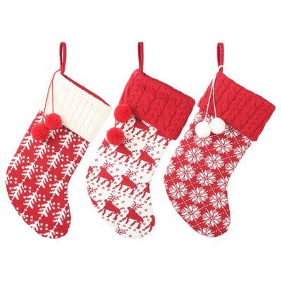 Christmas Knitted Stockings Red Christmas Stockings Knitted Socks Decorations Christmas Socks Gift Bag Decorations Candy Socks for Kids &amp; Adults high quality
