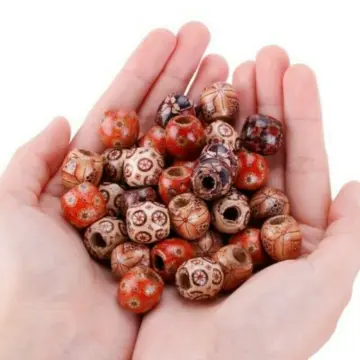 100PC Mix Wooden Bead Tribal Patterned Wood Beads Macrame For For Necklace  Bracelet Charms DIY Jewelry Making Hair Accessories