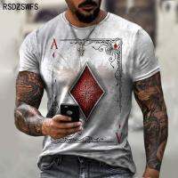 2021 Summer Street Fashion Playing Cards Lattice Square A 3D T-Shirt Mens Large Size  Casual Short Loose Pullover T-Shirt