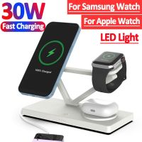 ✁◈﹍ 30W 5 in 1 Magnetic Wireless Charger Stand for iPhone 14 13 12 Samsung Apple Watch Airpods Phone Chargers Fast Charging Station