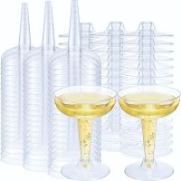 60PCS Plastic Champagne Flutes Champagne Coupe Clear Wine Tasting Glasses Reusable Stemmed Cocktail Cups for Champagne Party