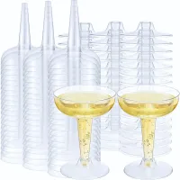 60PCS Plastic Champagne Flutes Clear Wine Tasting Glasses Reusable Stemmed Cocktail Cups for Champagne Party