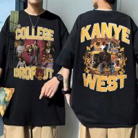 Rapper Kanye West College Dropout เพลงอัลบั้มหมีโลโก้พิมพ์เสื้อยืด Men S Cool T เสื้อผู้ชายผู้หญิงสีดำขนาดใหญ่ hip Hop Tshirt