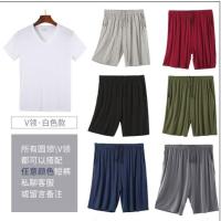 【Ready】? Summer modal mens pajamas short-sleeved shorts suit casual large size loose five-point pants home clothes thin section female