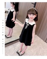 pure cotton Children Girls Black Dress Summer Korean Style Sleeveless Doll Neck Tank Top Baby girl summer  by Hs2023