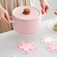 [COD] ins creative cherry blossom heat insulation pad pvc coaster anti-scald drain mat soft rubber plate bowl