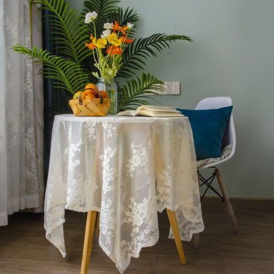 （HOT) ผ้าตาข่ายผ้าลูกไม้ผ้าปูโต๊ะผ้าปูโต๊ะสีขาวกลวงฝรั่งเศสผ้าปูโต๊ะโต๊ะกลมทรงสี่เหลี่ยมผ้าปิกนิกถ่ายภาพ