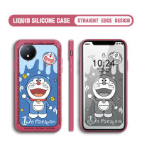 Mop Mall สำหรับ Vivo Y02 Y02T Y02A ยิ้มน่ารักโดราเอมอนเคสโทรศัพท์ปลอกซิลิโคนของเหลวทรงสี่เหลี่ยมดั้งเดิมคลุมทั้งหมดกล้องเคสป้องกันทนแรงกระแทก