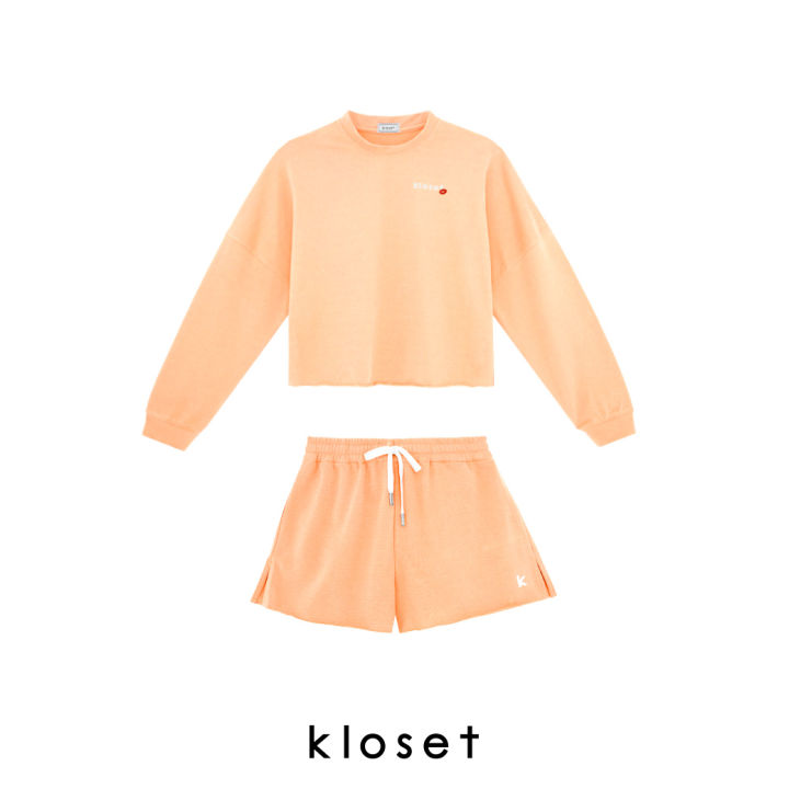 kloset-kk22-set002-kloset-sweatshirt-with-shorts-set-เสื้อแขนยาว-กางเกงขาสั้นเอวยางยืด-เสื้อจั๊มปลายแขน-กางเกงยางยืด