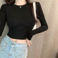 Early Autumn New Korean Style of Design Chest-Shaped Long-Sleeved T-shirt Womens Slim-Fit Short CroppedRachel