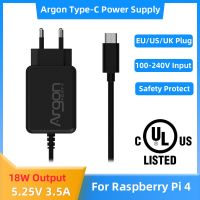 แหล่งจ่ายไฟอาร์กอนชนิด C 18W เอาต์พุต5.25V 3.5A EU ปลั๊กอังกฤษอเมริกา UL ที่ระบุไว้การป้องกันด้านความปลอดภัยสำหรับราสเบอร์รี่ Pi 4รุ่น B ชิ้นส่วนวงจรไฟฟ้า