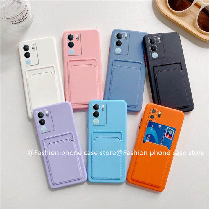 phone-case-เคส-vivo-v29-v29e-v29-pro-5g-สีทึบปลอกซิลิโคนพร้อมกระเป๋าเก็บบัตรป้องกันเลนส์เต็มรูปแบบฝาครอบนุ่ม2023