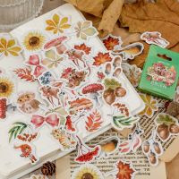 46 Pcs Autumn Paper Stickers Self Adhesive Craft Sticker Irregularly Shaped Animals Plants Envelope Bag Seal For Diary Planner Stickers Labels