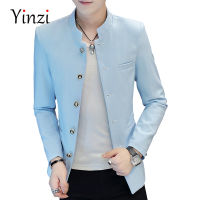 YINZI ชุด Blazer 2021 Slim Mandarin Collar ชาย5หัวเข็มขัดนักเรียนเยาวชนแนวโน้มเสื้อเบลเซอร์ลำลอง