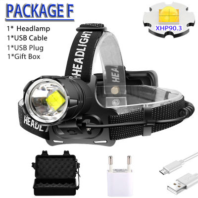 Powerful XHP110 LED Bright Headlight XHP90 High Power Head Lamp Waterproof Torch Rechargeable 7800mah Zoom FlashLight By 18650