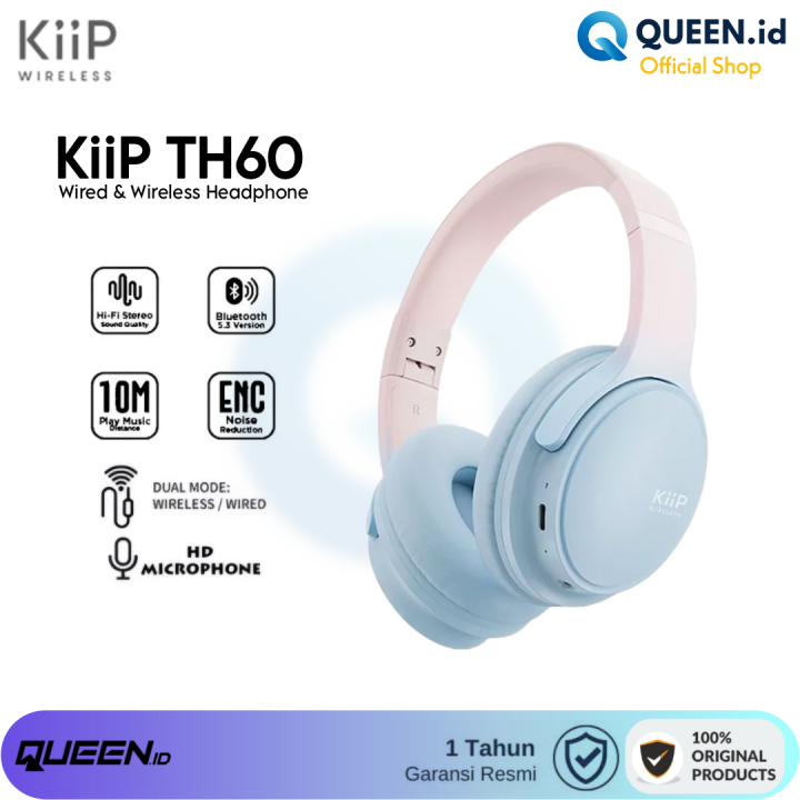 KiiP Wireless TH60 Wireless Bluetooth Headset 5.3 Headphone Dual Mode Bass  HiFi Lazada Indonesia