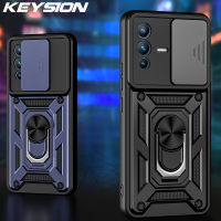 KEYSION เคสกันกระแทกสำหรับ VIVO V23 5G V23E กดดึงกล้องป้องกันแหวนตั้งโทรศัพท์สำหรับ VIVO Y76 5G Y76S 5G Y73