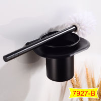 Toilet Brush Holder Black Aluminum Detachable Toilet Brush Holder Set with Shelf Wall Mounted Bath Cleaning Tool Brush Holder