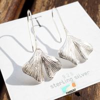 ต่างหูเงินแท้ 925 ตุ้มหูเงิน ต่างหูใบไม้ เงินแท้ ใบแปะก๊วย Ginkgo Leaf Earrings, 925 Sterling Silver ความหมายดีๆ แห่งรักนิรันดร์