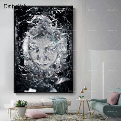 สีดำและสีขาวบทคัดย่อ Frozen Face Modern Home Decor รูปภาพสำหรับห้องนั่งเล่น Wall Art โปสเตอร์ Hd ผ้าใบภาพวาด