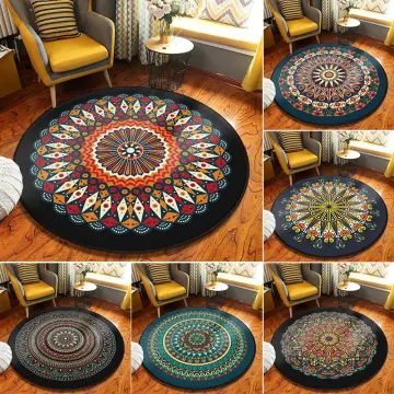 Cotton Linen Round Carpet for Living Room Big Hand Woven Mandala