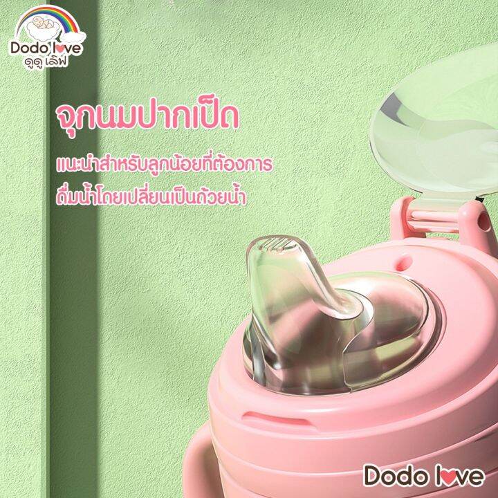 แก้วหัดดื่ม-แก้วกันสำลัก-dodolove-ขนาด-300-ml-เปลี่ยนฝาได้-มีลูกตุ้มป้องกันการรั่ว-และที่ครอบหลอด-ปิดแน่นสนิท-แก้วน้ำพร้อมหลอดดูด-แก้วน้ำ