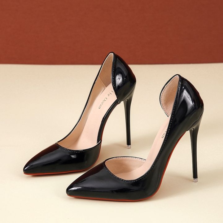 รองเท้าส้นสูงสำหรับผู้หญิง-รองเท้าโบ๊ทส้นสูงสำหรับแต่งงานชุดเจ้าสาวปลายแหลมรองเท้าส้นสูงสีดำไซส์ใหญ่45