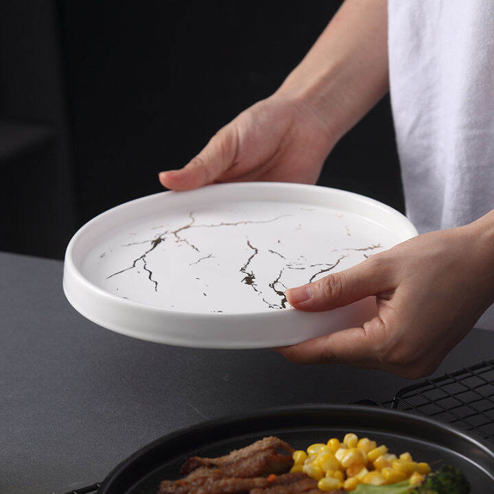 marble-plate-ceramic-round-steak-dinner-black-striped-kitchen-utensils-porcelain-creative-nordic-dessert-snack-dishes