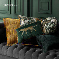 Dark Green Leopard Embroidery Cushion Cover Pillow Case Vintage Velvet Animal Collection Golden Sofa Bedding Coussin