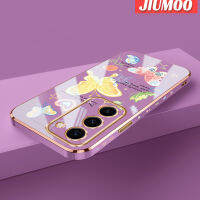 JIUMOO เคสปลอกสำหรับ Samsung Galaxy S23บวก S23อัลตร้าเคสการ์ตูนรูปผีเสื้อใหม่ขอบด้านข้างสี่เหลี่ยมเคสซิลิโคนกันกระแทกฝาปิดเลนส์เต็มรูปแบบป้องกันกล้องเคสนิ่ม