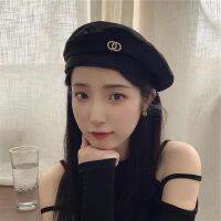 COD tjjs079 韩版帽子 black cap oo beret women Korean flat top retro temperament elegant painter cap woman