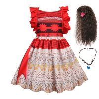ZZOOI 2022 Girls Moana Cosplay Costume for Kids Vaiana Princess Dress Clothes with Necklace for Halloween Costumes Gifts for Girl