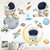 【CC】℗◕  Astronaut playing Wall Stickers Childrens Room Background decorative Wallpaper Self-Adhesive Decals Ornament Supplies