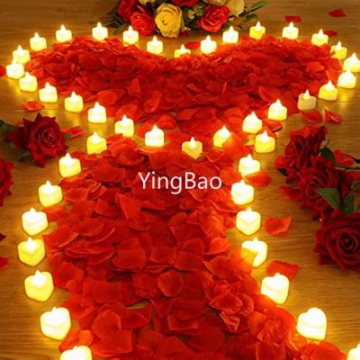 1000pcs Artificial Rose Petals with 24pcs heart-Shaped LED Tea Lights Candles Romantic Decorations Special Night Set for Romantic NightValentines Day Wedding Anniversary T