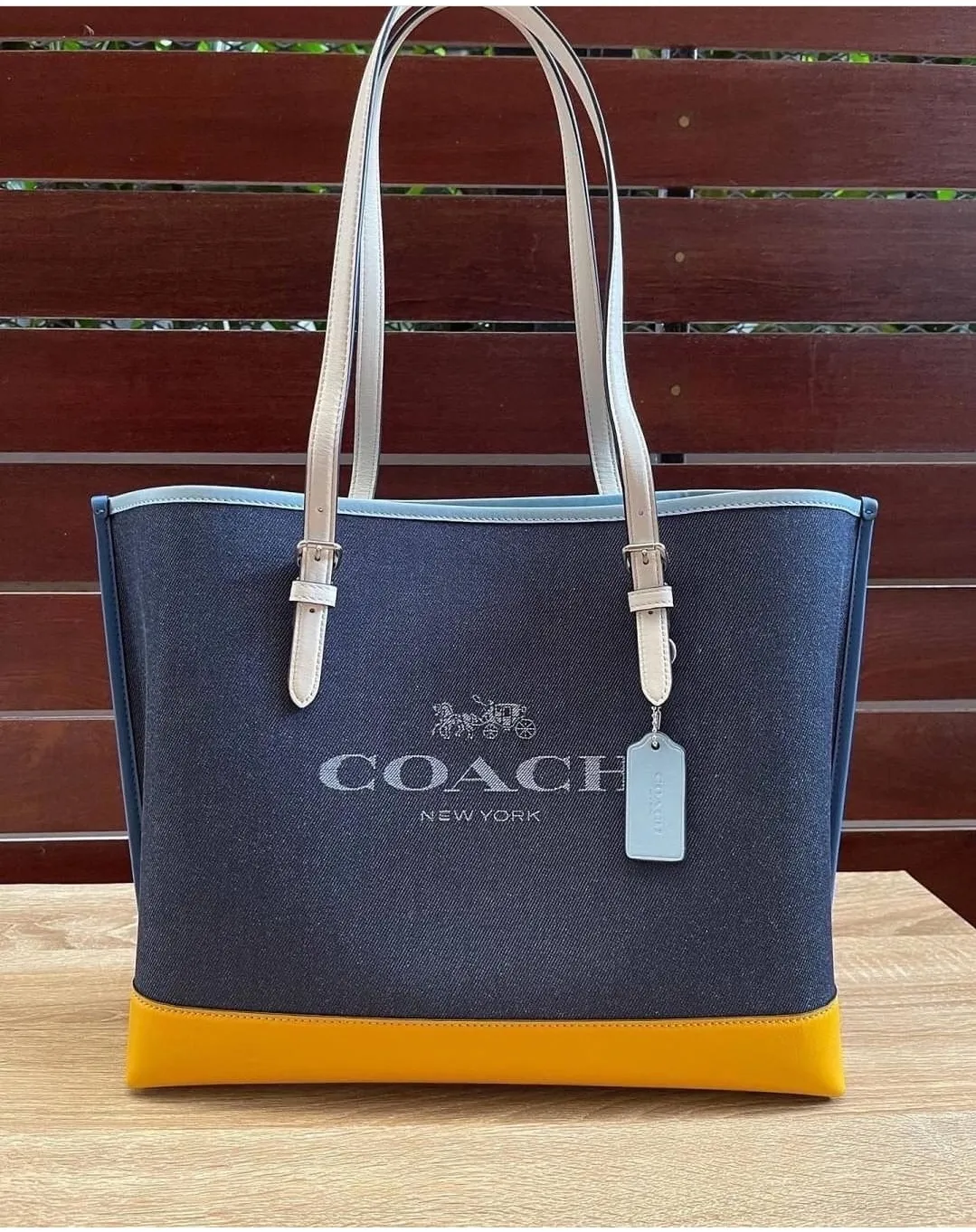 Guaranteed Original Authentic Coach Mollie Tote In Colorblock C4087 Women's Tote  Bag - Denim /Ochre Multi | Lazada PH