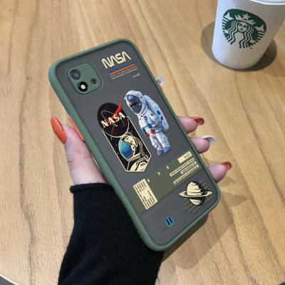 Hontinga เคสมือถือ เคสโทรศัพท์ เคส Realme C11 2021 Creative NASA อเมริกาพื้นที่แห่งชาตินักบินอวกาศ Frosted ปลอกโปร่งใสเคสโทรศัพท์คลุมทั้งหมดกล้องป้องกันกรณีเคสแข็ง