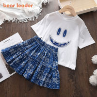 Bear Leader Suit Childrens Suit Summer New Girl Smiling Face Flower Short-sleeved T-shirt Top + Short Skirt Two-piece Skirt