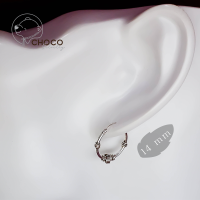 S925 ต่างหูห่วงรมดำ เงินแท้ A21 Sterling Silver Hoop Earrings 14 mm