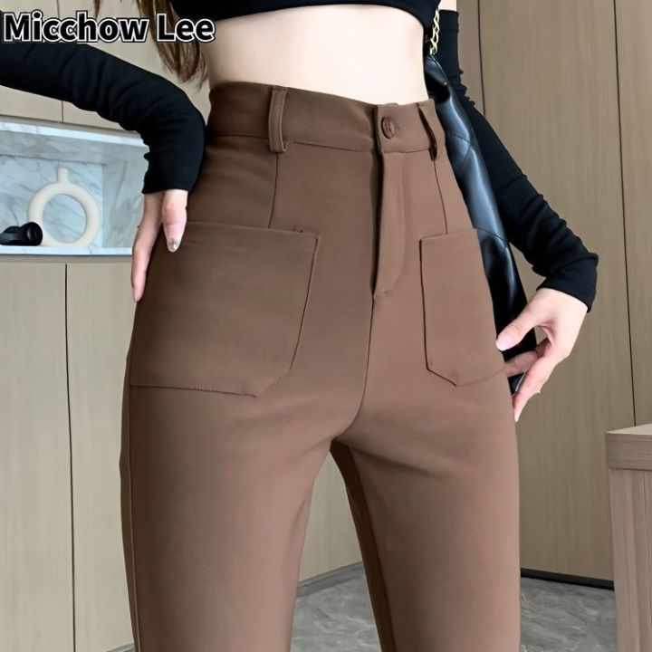 Micchow Lee High Waist Pants Women Fashion Casual Korean Pants Stretch  Flared Pants Plus Size Floor Trousers for Women