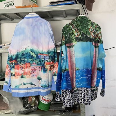 เสื้อเชิ้ตลำลองเสื้อคาซาบลังกาทัศนียภาพชายหาด2023แขนยาวผู้ชายผู้หญิง2023Fw เสื้อชายหาดฮาวาย