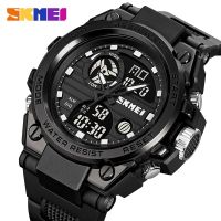 นาฬิกาทหารของผู้ชาย50เมตรนาฬิกากันน้ำแบรนด์ SKMEI ลำลองสไตล์กีฬา Jam Tangan Digital PU สายนาฬิกานาฬิกาสำหรับผู้ชาย