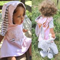 [COD] summer style European and Easter short-sleeved rabbit ears hooded striped dress childrens