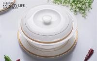 9 inch Golden striped designed fine bone china soup tureen pottery tureen with lid ceramic hot pot lunch box for party serv