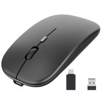 Wireless Mouse Rechargable,2.4G Ultra Silent Optical Mouse with USB and Type-C Receiver, for Laptop,MacBook (Black)