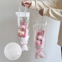 0pcs Flower Wrapping Bags Transparent Flower Packaging Gift Packing Bags With Handle Wedding Candy Box Florist Supplies Gift Wrapping  Bags