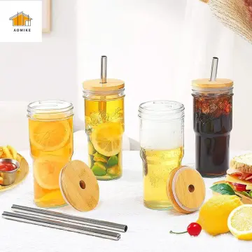 550ml/400ml Glass Cup With Lid and Straw Transparent Bubble Tea